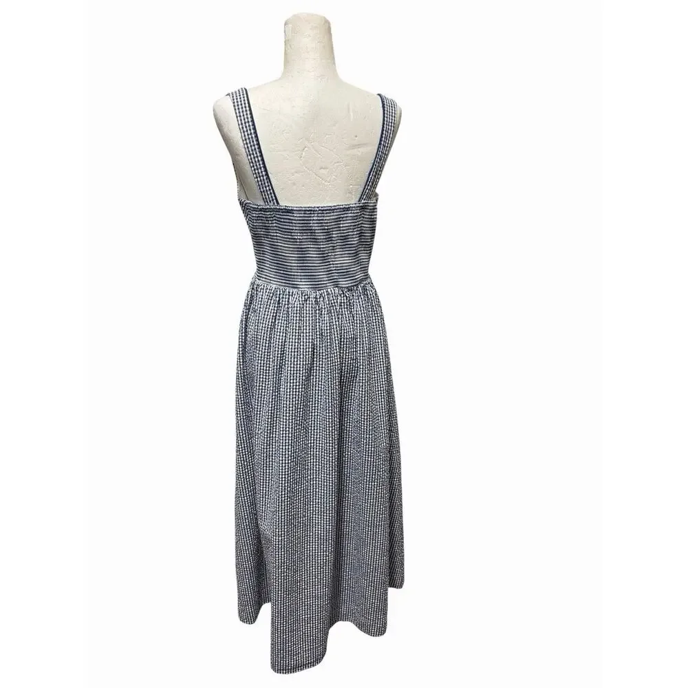 Caroline Constas Dress Blue Gingham Smocked Maxi Sundress Cottagecore Large - Picture 4 of 6